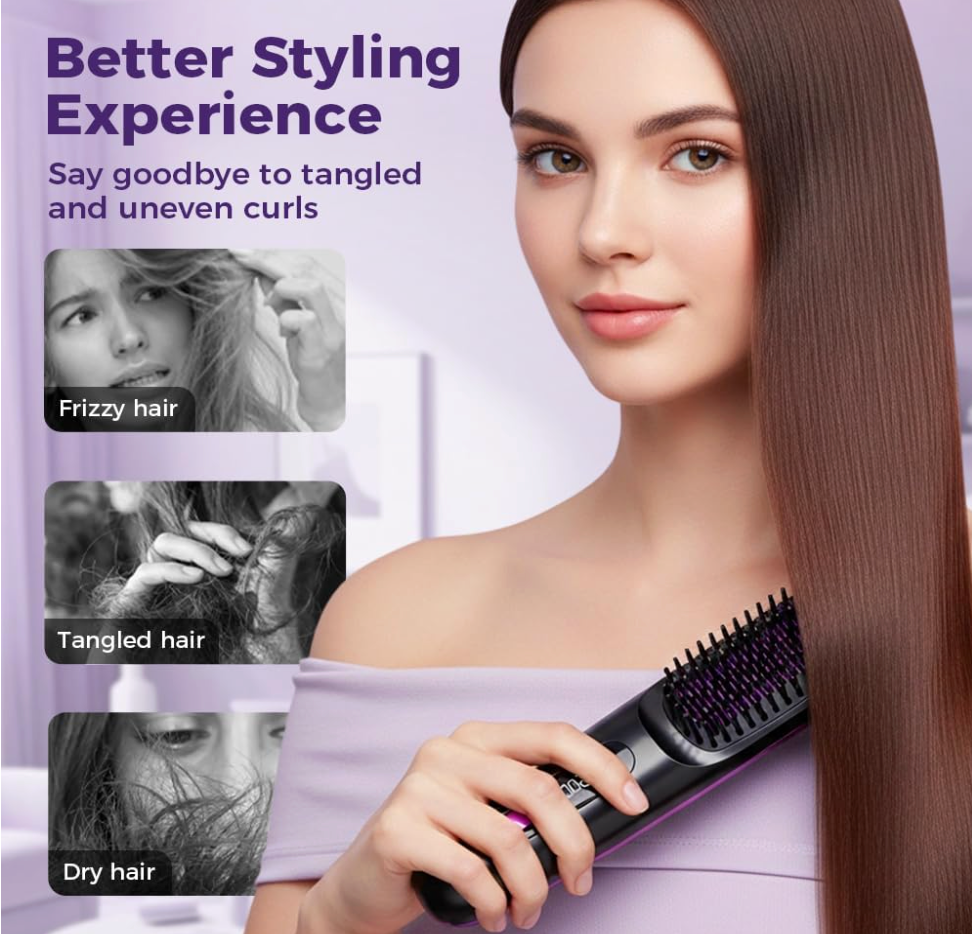 Portable Cordless Hair Straightener Brush | 3 Temperature Settings
