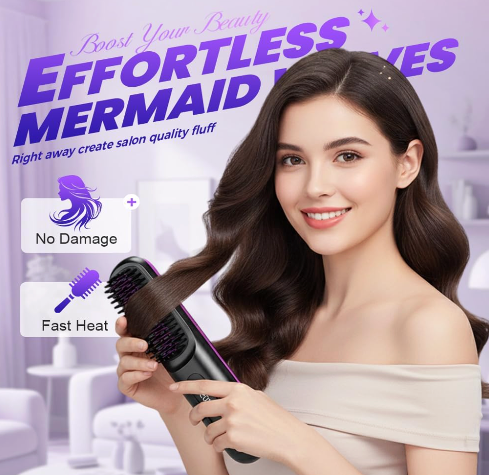 Portable Cordless Hair Straightener Brush | 3 Temperature Settings