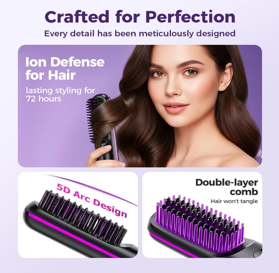 Portable Cordless Hair Straightener Brush | 3 Temperature Settings