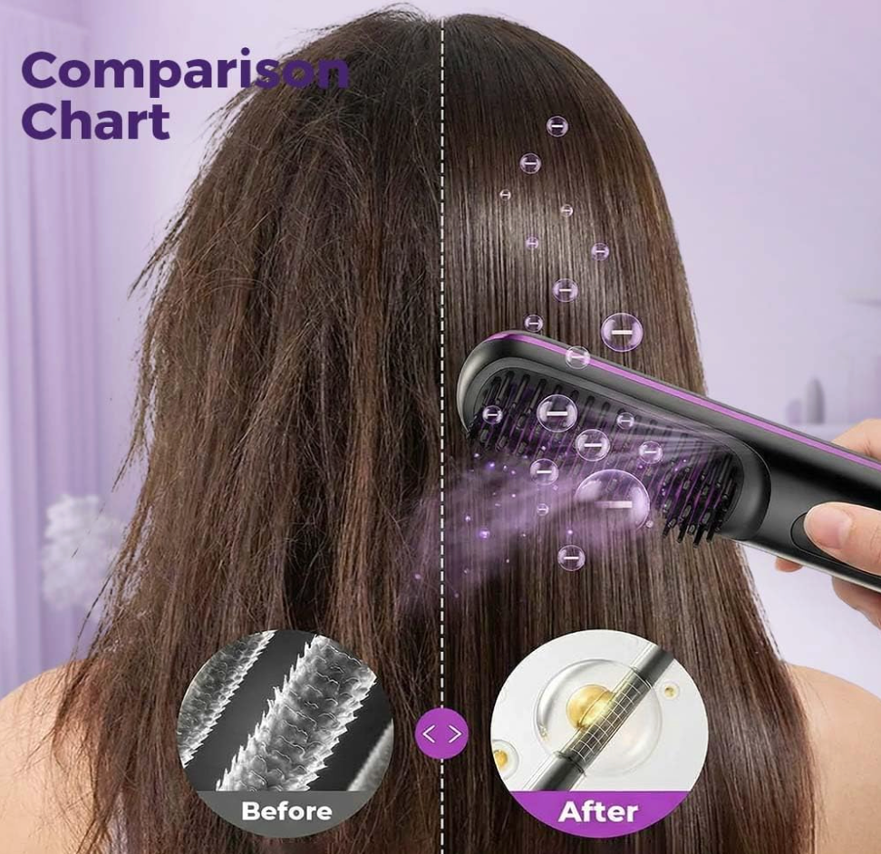 Portable Cordless Hair Straightener Brush | 3 Temperature Settings