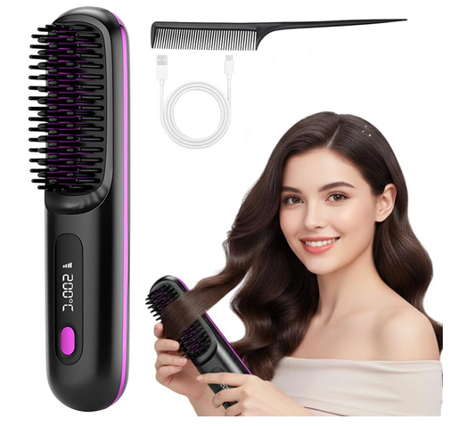 Portable Cordless Hair Straightener Brush | 3 Temperature Settings